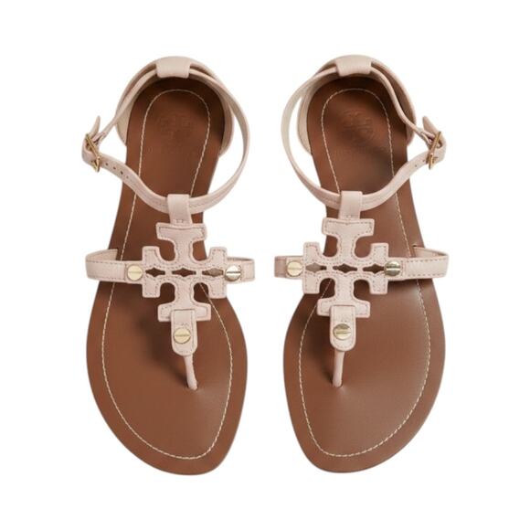 Tory Burch Shoes - Tory Burch Phoebe Blush Leather Flat Thong Ankle Strap Sandals Sz 8